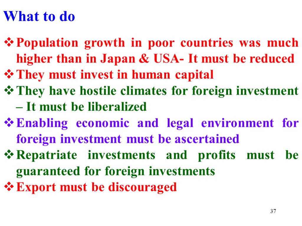 37 What to do Population growth in poor countries was much higher than in